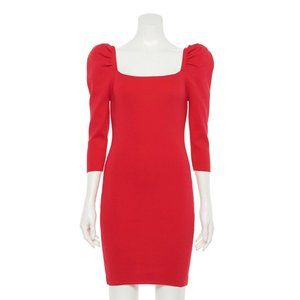 Lily Rose Puff-Sleeve Bodycon Red Knit Dress, Size XS